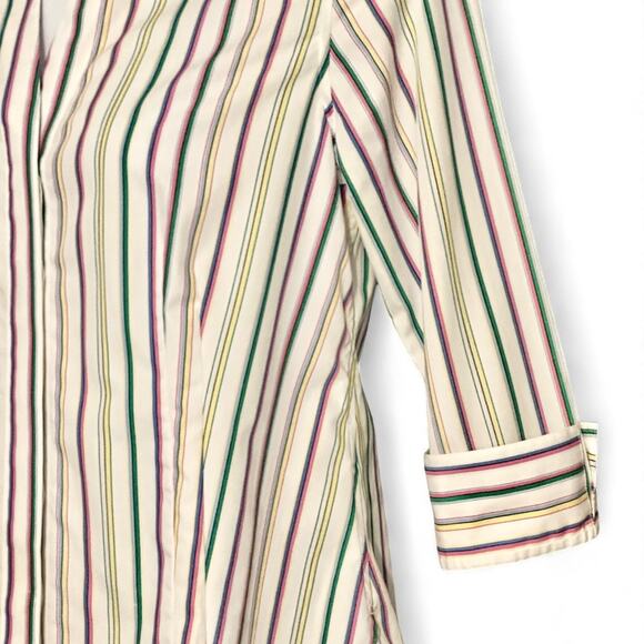 Taylor Gold Label Button Up Shirt Size 10 V Neck Top Colorful Striped 3/4 Sleeve - Picture 6 of 13